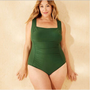 Shirred Square Neck Tummy Control One-Piece Swimsuit – Shade & Shore™ | Green 14